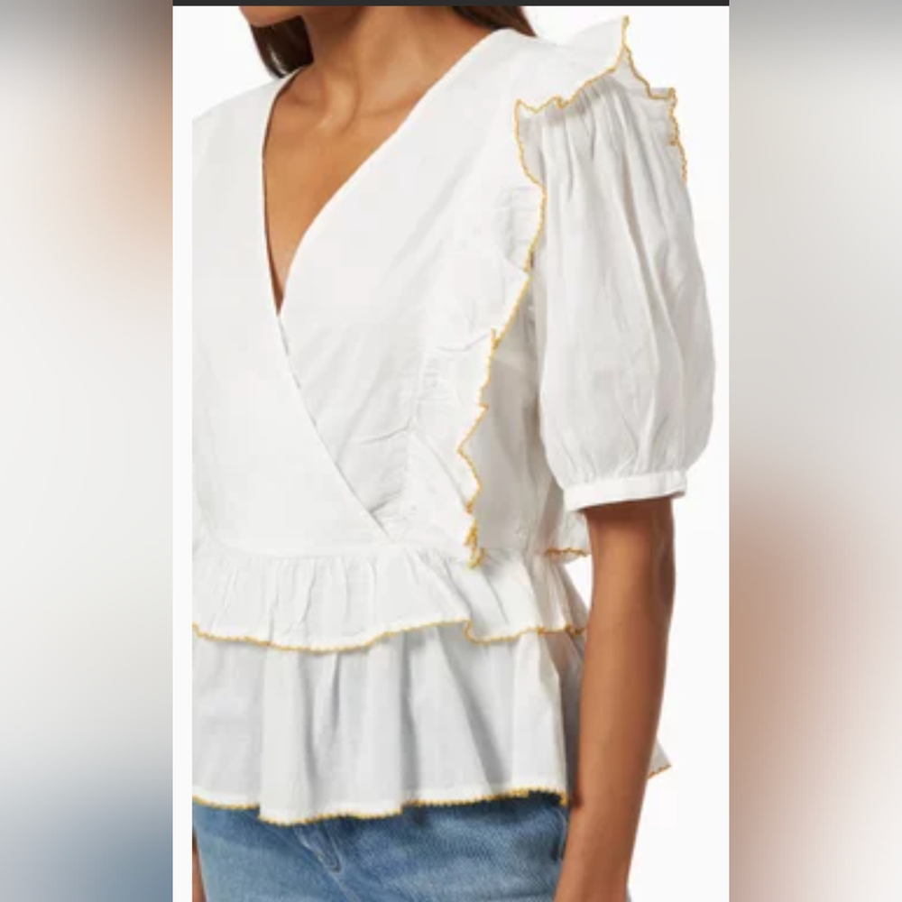 NWT Selected Femme Wrap Frill Top In Organic Cotton